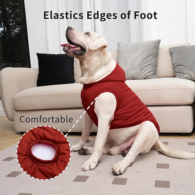 Fleece Lining Extra Warm Dog Hoodie in Winter for Large Dogs Jacket Pet Coats with Hooded,Red XXL