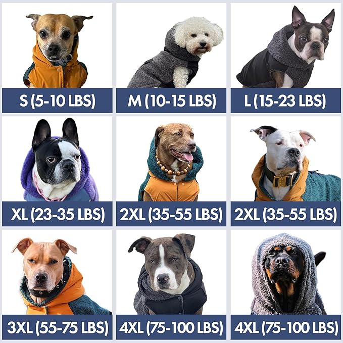 Spark Paws Reversible Dog Sweater, Sherpa Vest with Warm Fleece Lining, Warm Coat for Winter, Suitable for Small Medium, Large, XL XXL Dogs - Black and Grey - M
