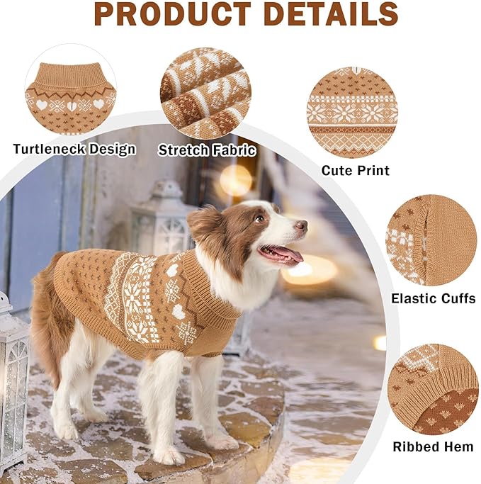 SCENEREAL Dog Sweaters for Large Medium Small Dogs, Soft, Warm Turtleneck Puppy Clothes Sweatshirt, Knitted Ugly Dog Christmas Outfits, Argyle Xmas Pet Cold Weather Coat for Girls Boys
