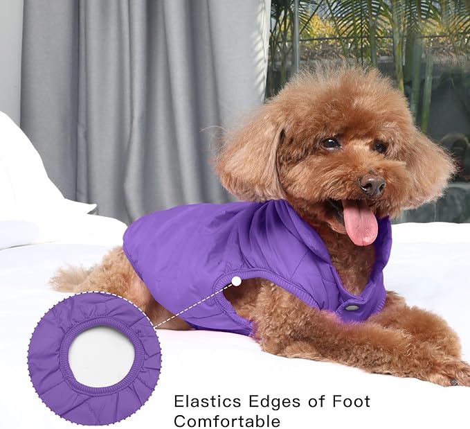 2 Layers Fleece Lined Warm Dog Jacket for Winter Cold Weather,Soft Windproof Medium Dog Coat,Purple L