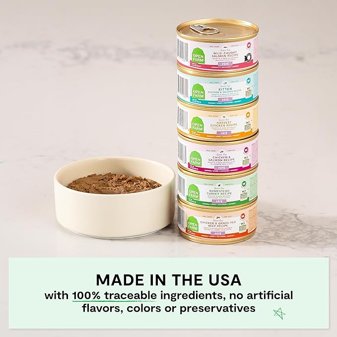 Open Farm Canned Cat Food, Pate for Complete & Balanced Nutrition, Grain Free and Legume-Free Wet Cat Food, Homestead Turkey Recipe, 5.3oz Cans (Case of 12)