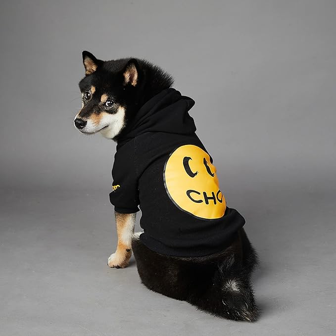 ChoChoCho Smiley Dog Hoodie Stylish Dog Clothes Smiley Face Sweater Cotton Sweatshirt Fashion Outfit for Dogs Cats Puppy Small Medium Large (XL, Black)