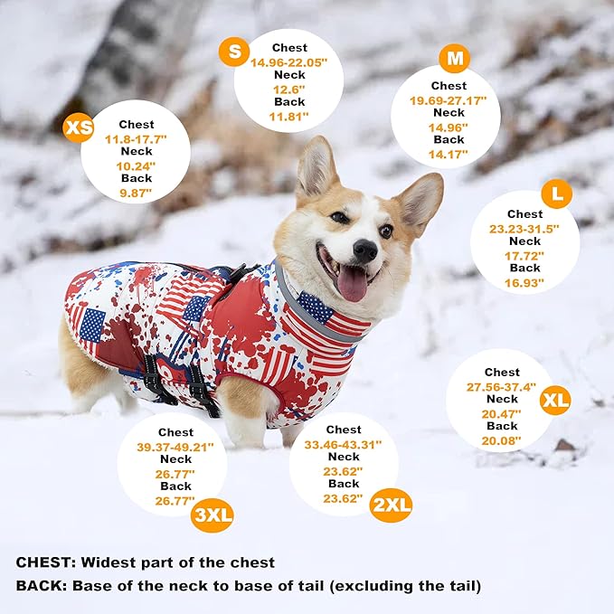 Small Dog Coat with Harness Built-in, Waterproof Reflective Fleece Lined - Warm Windproof Winter Jacket with Back Zipper, Cold Weather Snow Dog Coats - American Flag - XS