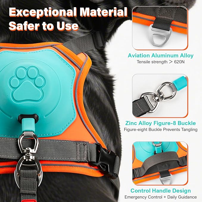 No Pull Dog Harness, 2 in 1 Retractable Harness with Auto-Lock, Reflective Breathable Mesh and Handle, Adjustable Leash Set for Small, Medium,Large Dogs,Cats (Color 1, XL)
