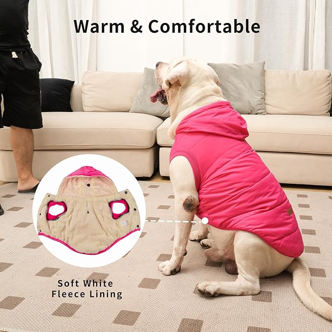 Fleece Lining Extra Warm Dog Hoodie in Winter for Medium Dogs Jacket Pet Coats with Hooded Pink L