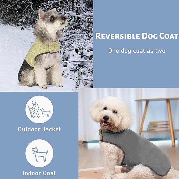cyeollo Warm Dog Coat Sherpa Dog Winter Coat, Reversible Fleece Dogs Jackets Sweater Vest for Medium Large Dogs Male with Leash Hole, Soft Cold Weather Pet Clothes, Khaki XXL