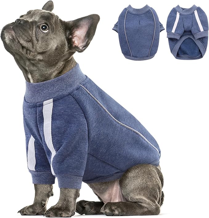 Queenmore Fleece Dog Sweater for Male Dogs, Soft Pullover Dog Sweatshirt with Leash Hole/Reflective Stripes – Cozy Winter Fleece Jacket for Small Medium Large Boy Puppy, Blue S
