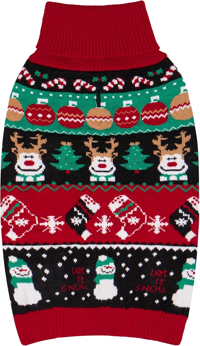 cyeollo Dog Christmas Sweater, Turtleneck Knitted Sweaters with Leash Hole Soft Pullover Clothes, Warm Dog Outfit Xmas Clothes for Small Dog & Cat, S