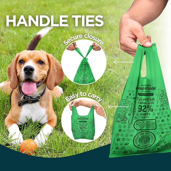 The Original Poop Bags® Tie-Handle Dog Waste Bags, 92% Plant-Based, USDA Certified, Heavy Duty, Large (360 Count (Pack of 3))