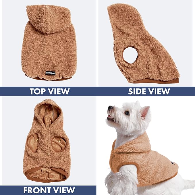 Spark Paws Teddy Dog Sweater, Sherpa Vest with Warm Fleece Lining, Winter Coat Suitable for Small Medium Large XL XXL Breeds - Brown - 3XL