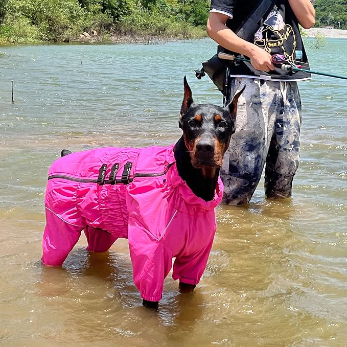 Dogs Waterproof Jacket, Lightweight Waterproof Jacket Reflective Safety Dog Raincoat Windproof Snow-Proof Dog Vest for Small Medium Large Dogs Rosered M