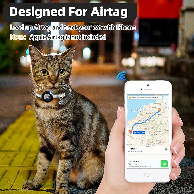 PUPTECK Airtag Cat Collar Breakaway 2 Pack with Bells, Reflective Kitten Collar with Air Tag Holder for Boy Girl Kitty and Puppies, Soft, Black & Beige