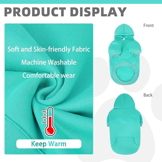 KOOLTAIL Basic Dog Hoodie - Soft and Warm Pet Hoodie Sweater with Leash Hole and Pocket, Dog Winter Coat, Cold Weather Clothes Sweatshirt for Small Medium Large Dogs Puppy Cat Boys Girls Lake Blue XXL