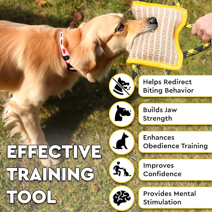 YES4QUALITY Durable Dog Bite Pillow - 10"x7" - Safe Biting Pad with 3 Strong Handles - Tough Jute Tug Toy for Medium to Large Dogs - Ideal for Tug of War, K9, Schutzhund & Puppy Training
