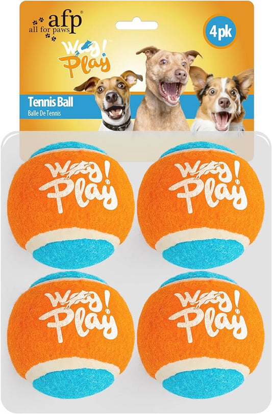 ALL FOR PAWS Tennis Balls Dog Toy, 2.5 Inch Pet Safe Fetch Balls for Dogs 20-60 lbs, Colorful Dog Balls Toys with Super Bounce (4 Pack)