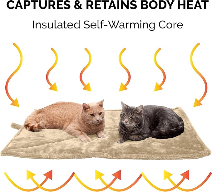 Furhaven ThermaNAP Self-Warming Cat Bed for Indoor Cats & Large/Medium Dogs, Washable & Reflects Body Heat - Quilted Faux Fur Reflective Bed Mat - Cream, Large
