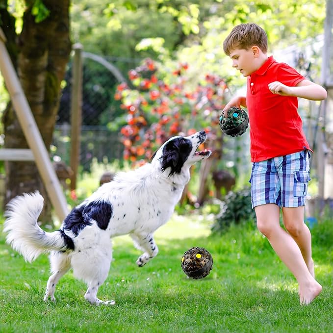 Honoson 2 Pcs Dog Ball for Aggressive Chewers, Indestructible Interactive Dog Toy with Squeaky Giggle, Elastic Rubber Wobble Chew Toy for Small Medium Large Dogs, Teeth Cleaning