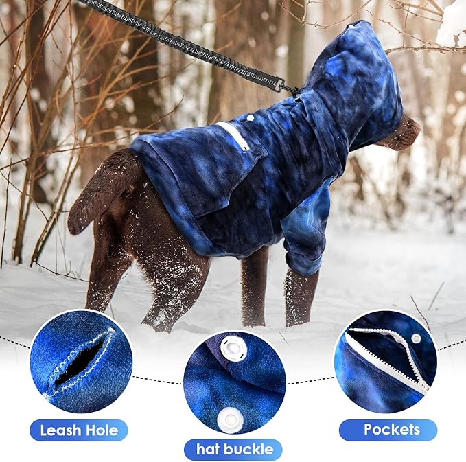 SlowTon Dog Hoodie Tie Dye - Warm Dog Sweater Hoodies with Pocket, Fall Winter Dogs Coat Jacket Pet Outfit Puppy Hooded Sweatshirt Clothes for Small Medium Large Dogs Boy Girl (Blue, XXL)