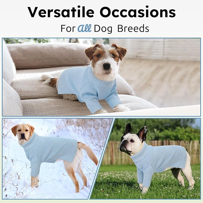 Queenmore Dog Sweaters for Small Dogs Male, Turtleneck Fall Doggie Sweater, Waffle Knit Sweater for Dogs, Cat Sweater Puppy Sweaters, Puppy Christmas Sweater, Blue XS