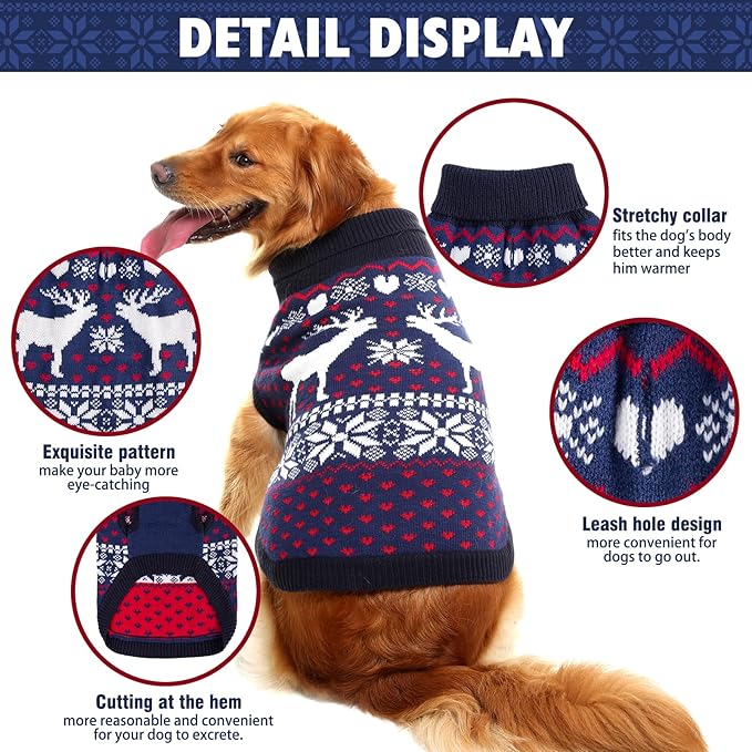 SCENEREAL Dog Sweater for Large Sized Dogs Girl Boy, Turtleneck Pullover Winter Puppy Clothes, Christmas Outfits, Pet Sweatshirt Apparel Knitwear for Golden Retriever, Labrador, Rottweiler, XL