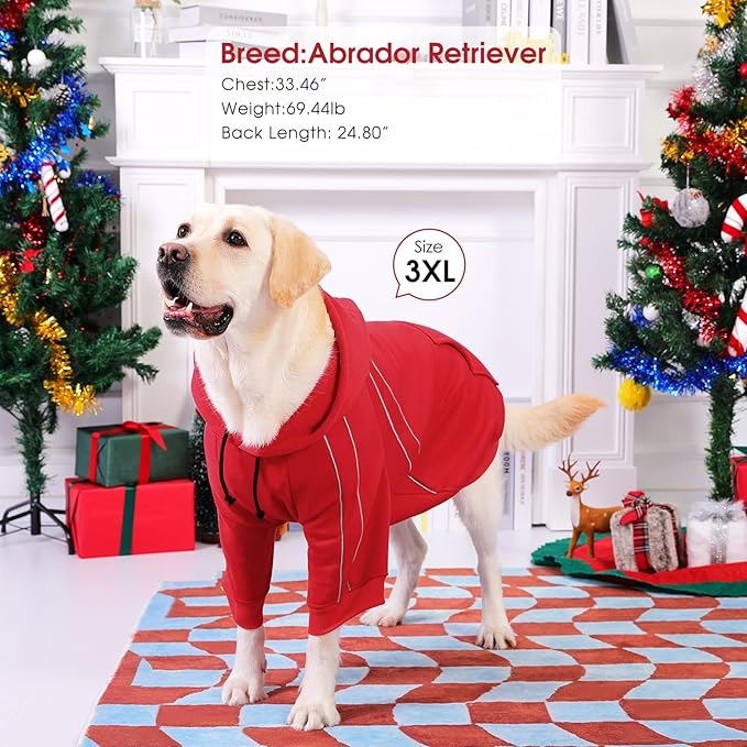 ASENKU Cozy Dog Hoodie，Soft Sweater with Adjustable Hood, Back Pocket and Leash Access Hole，Warm Reflective Sweatshirt for Cold Weather（Red，S
