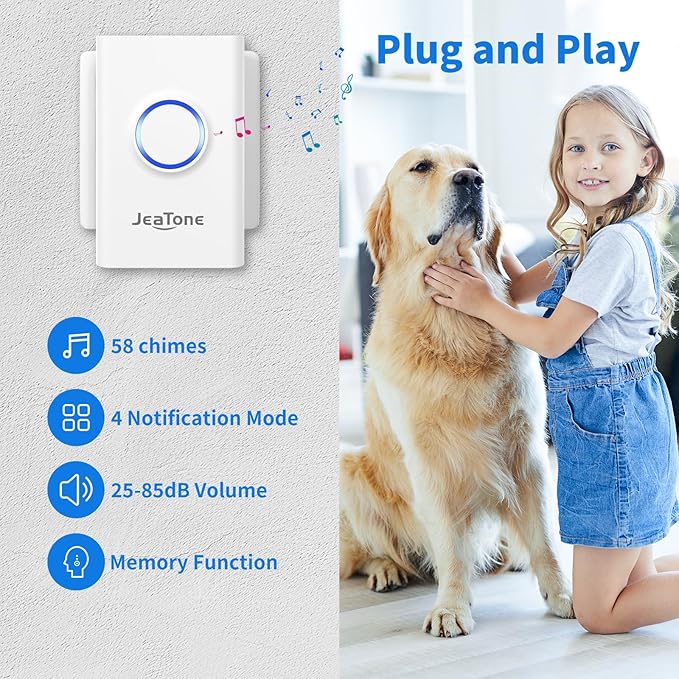JeaTone Dog Door Bell, Smart Wireless Dog Doorbell for Potty Training, Dog Bells to Go Outside, Bell for Puppy Dog to Go Potty, Doggie Doorbell, Dog Training Bell