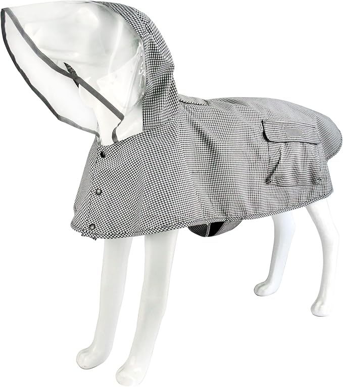 Waterproof Dog Raincoat, Adjustable Reflective Lightweight Pet Rain Clothes with Poncho Hood(Large,Black&White)