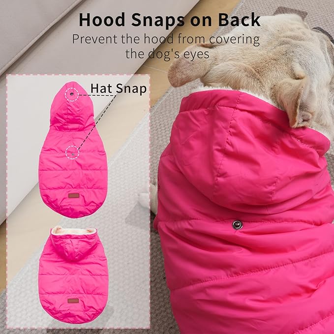 Fleece Lining Extra Warm Dog Hoodie in Winter for Large Dogs Jacket Pet Coats with Hooded Pink XL