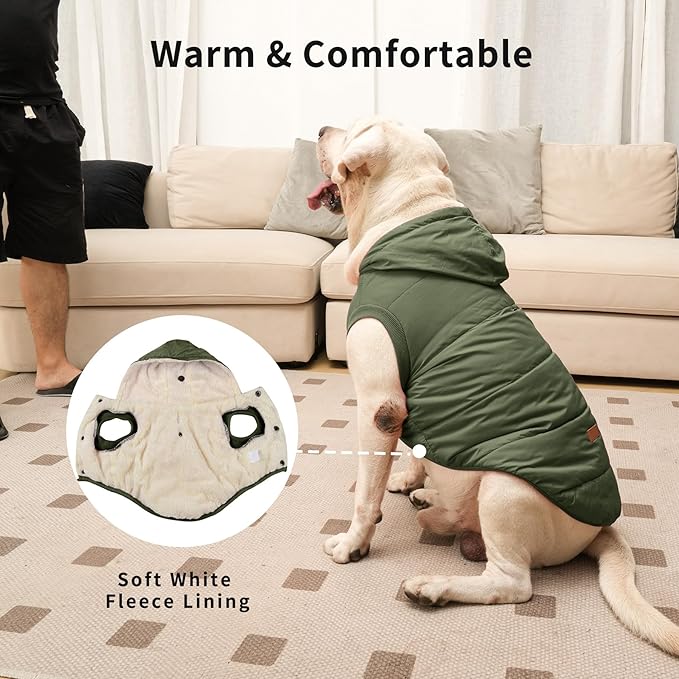 Extra Warm Dog Hoodie in Winter for Large Dogs Jacket Pet Coats with Hooded Green XXL