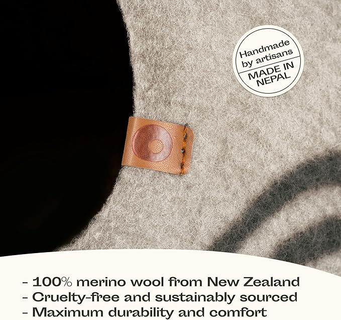 MEOWFIA Cat Cave – Premium Felt Cat Bed for Indoor Cats, Handmade 100% Merino Wool (Light Grey, Large)