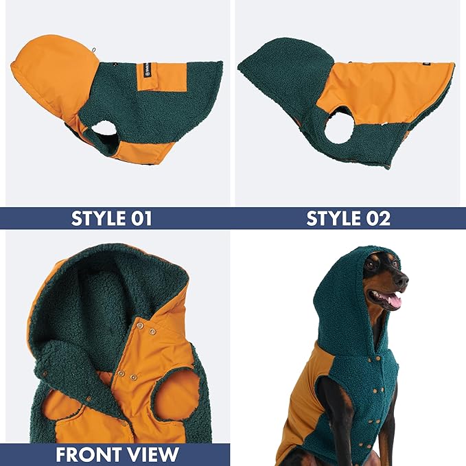 Spark Paws Reversible Dog Sweater, Sherpa Vest with Warm Fleece Lining, Warm Coat for Winter, Suitable for Small Medium, Large, XL XXL Dogs - Orange and Green - L