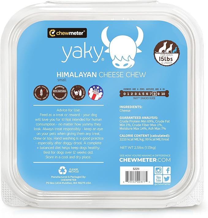 Chewmeter Yaky Himalayan Cheese Chews | Natural Yak Cheese Dog Chews | Long Lasting, Stain Free, Protein Rich, Low Odor | 100% Natural, Healthy & Safe | Small | for Dogs 15 lbs and Smaller | 2.5lb
