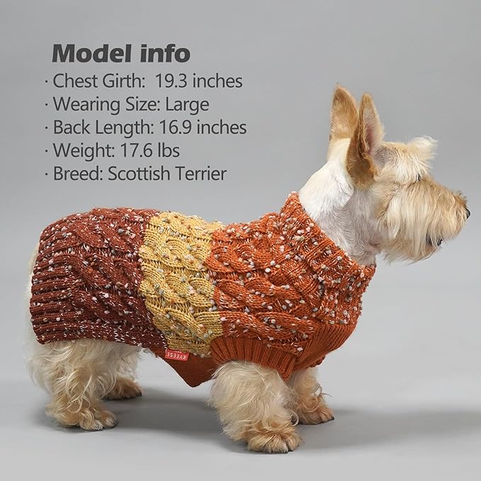 KYEESE Dog Sweaters for Small Dogs Male Color Block Pet Sweater with Fuzzy Thread Knitted Small Dog Sweater Turtleneck Pet Sweater Fall Winter Dogs Clothes, Brown, M