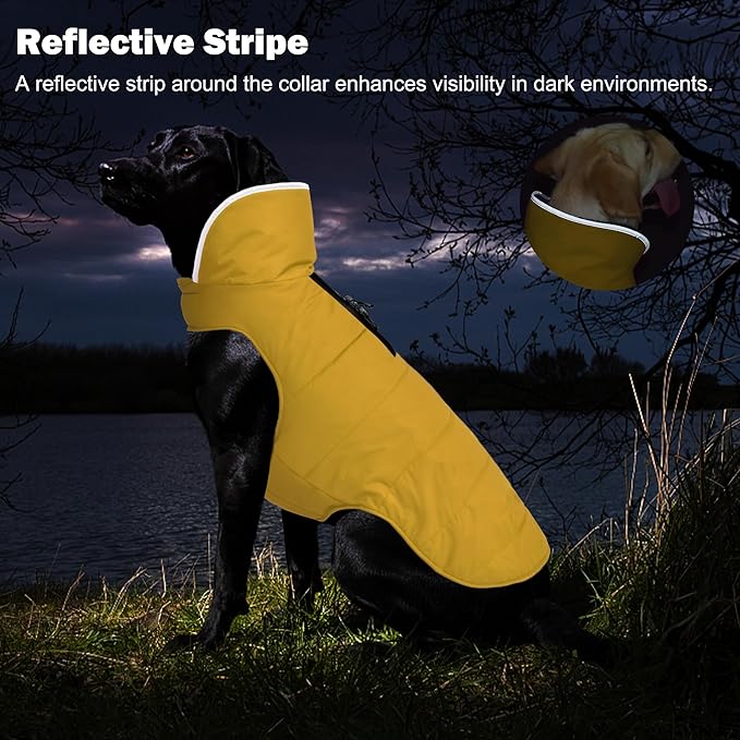 Dog Winter Coat, Waterproof Dog Jacket with Leash Hole, Reflective Adjustable Pet Snow Vest, Warm Fleece Sweater for Small Medium Large Dogs - Yellow, XS