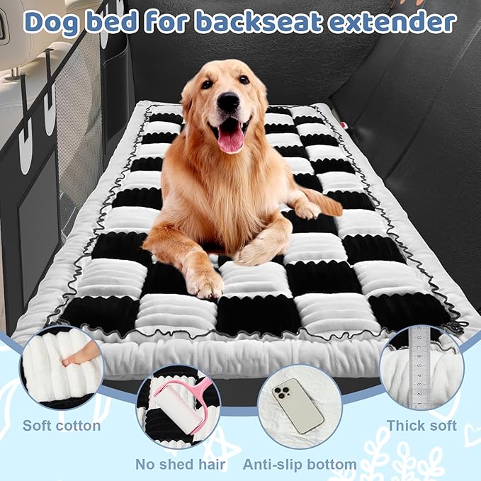 Backseat Dog Bed Mat for Car: 27.6" x 52" Non-Slip Dog Bed for Back Seat - Soft and Comfortable Dogs Blanket - Washable Travel Pet Mat Seat Protector Fit for Back Seat Cover, Grid