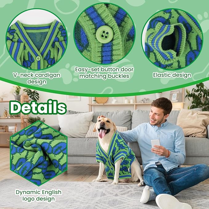 Pet Sweaters for Dogs Boys and Girls, Dynamic Letter Patterned Dog Sweater,Dog Cardigan,Pet Clothes,Pet Knitted Clothing,Fit for Different Seasons and Kinds of Dogs(Green XL)