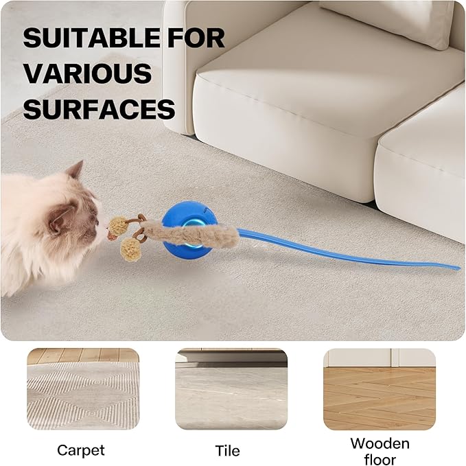 Pet Prime Interactive Cat Toys for Indoor Cats,Motion Activated Automatic Moving Ball with Lights,Electric Self Rotating Ball with Chirping,Rechargeable Smart Cat Toys for Bored