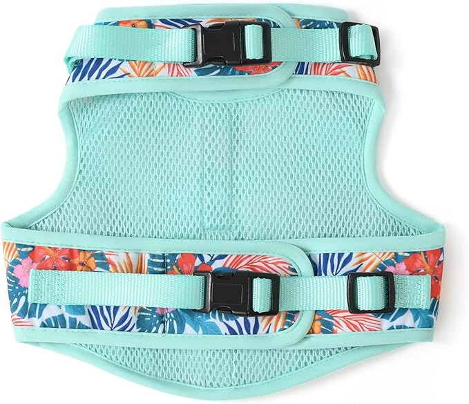 Mile High Life Dog Harness, Air Mesh Floral Vest Harness for 20 lbs Small Dogs & Cats, Easy Get on Adjustable Easy Closures Both Neck and Chest(Green Flower, M Chest 18"-20")