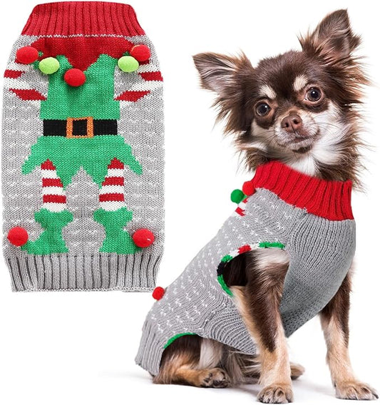 PETCARE Dog Christmas Sweater Ugly Elf Clown Cat Sweater Vest Pet Jumper Grey Green Holiday Dog Clothes Puppy Sweaters for Small Medium Large Dogs Cats Fall Winter Outfits Xmas Dogs Costume,X-Large