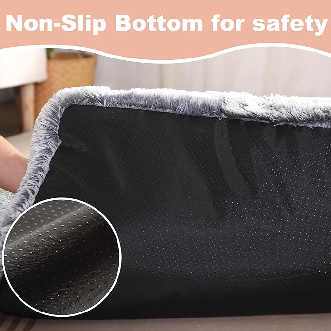 Bedfolks Waterproof Crate Bed, Plush Dog Kennel Pad with Removable Washable Cover, Faux Fur, Fluffy, 41"x27", Dark Grey