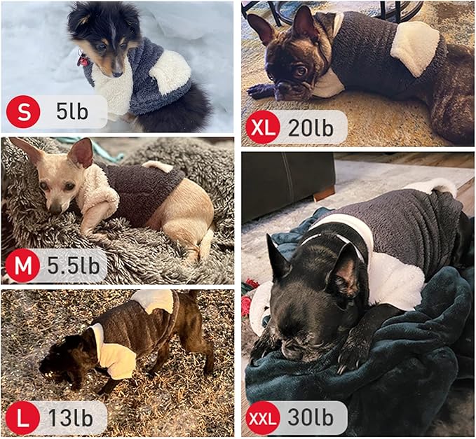 LESYPET Dog Sweater for Small to Medium Dogs, Fleece Lining Puppy Sweatshirt in Winter, Warm Puppy Clothes Pullover Jumper, Grey M
