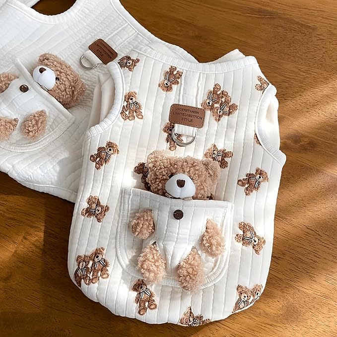 Cute Pet Apparel Plush Bear Pattern Cartoon Dog Clothes All Season Sleeveless Puppy Kitten Pullover Soft Skin-Friendly (White1, XS (1-2.2lbs))