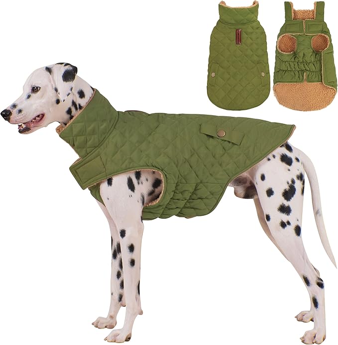 Dog Winter Coat, Waterproof Warm Dog Jackets for Large Dogs Boy, Adjustable Pet Vest Windproof Cold Weather Clothes Dogs Snowsuit with Leash Hole, Green XX-Large