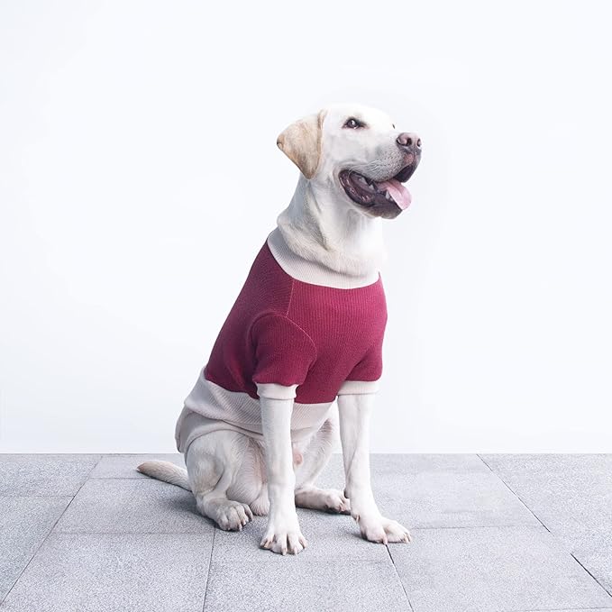 Extra Large Dog Sweaters Warm Clothes Pullover Sweatshirts for Labrador Rottweiler Great Dane, Dark Red Beige, 3X-Large