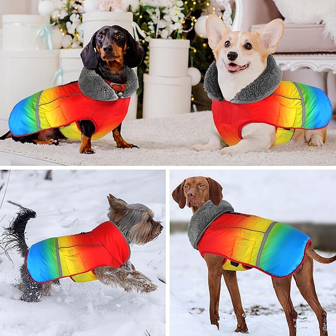 Dogcheer Warm Dog Coat, Waterproof Dog Winter Jacket Christmas Puppy Cold Weather Coats with Buckle, Reflective Adjustable Pet Snow Jacket for Small Medium Large Dogs - Gradient Red-Yellow, XL