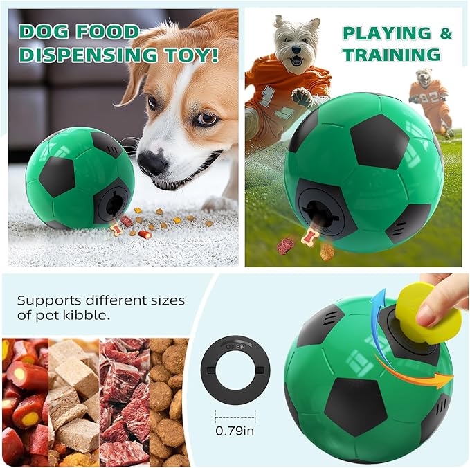 Rensh Interactive Dog Toys Soccer Ball, Indestructible Dog Balls Perfect for Large Medium Breed, Dogs Puzzles for Smart Dogs & Treat Dispensing Dog Toys to Keep Them Busy, Dog Slow Feeder Treat Ball