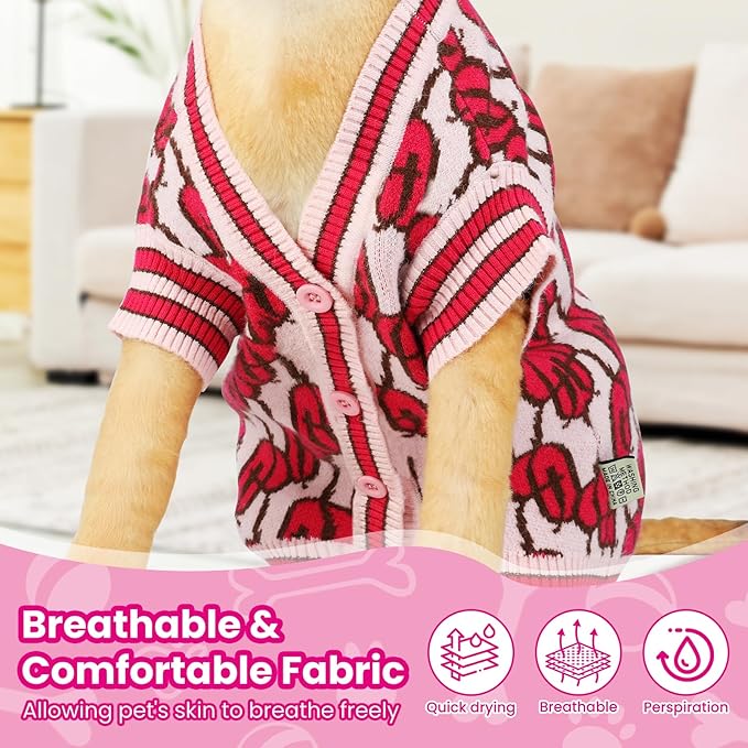 Pet Sweaters for Dogs Boys and Girls, Dynamic Letter Patterned Dog Sweater,Dog Cardigan,Pet Clothes,Pet Knitted Clothing,Fit for Different Seasons and Kinds of Dogs (Pink L)