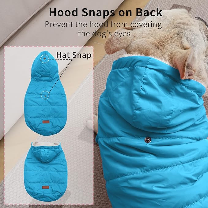 Fleece Lining Extra Warm Dog Hoodie in Winter for Large Dogs Jacket Pet Coats with Hooded,Light Blue XXL