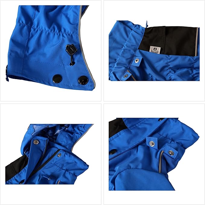 LOVELONGLONG Waterproof Dog Raincoat with Removable Hood – Outdoor Full Body Dog Jacket, Windproof Snowproof Shell Suit – All Season Pet Rain Gear Blue XXS