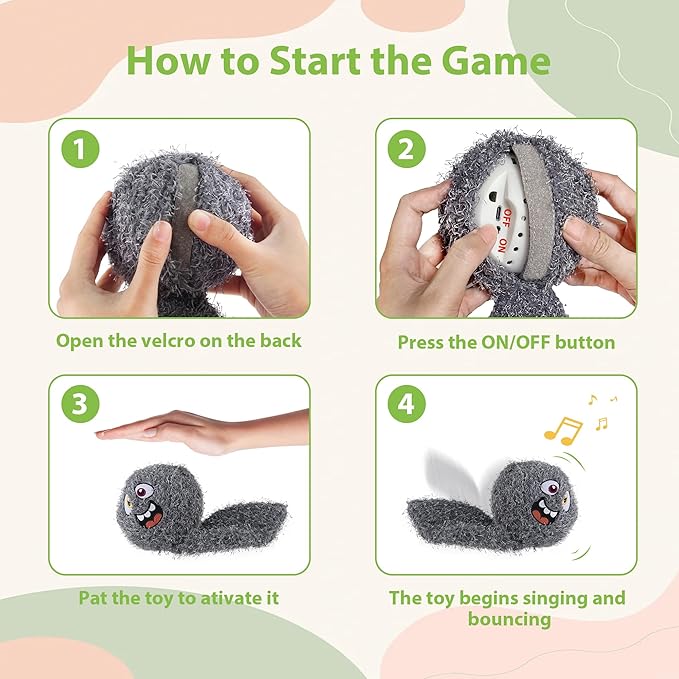 PETGEEK Interactive Squeaky Dog Toy, Upgraded Automatic Moving Vibrating Dog Ball with Plush Cover, 900mAh Rechargeable Bouncing Ball with Recording Music Mode, Crinkle Dog Toy for Pet Boredom, Grey